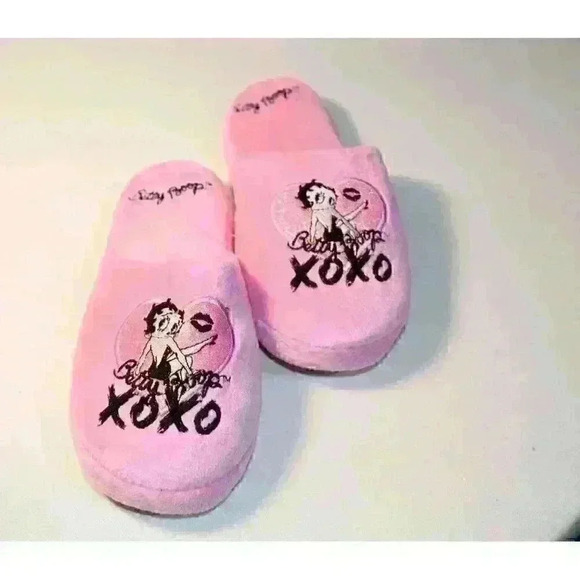 Betty Boop XOXO Pink Heart Embellished Glitter, Pink Slippers, Woman's, Size S - Picture 7 of 7